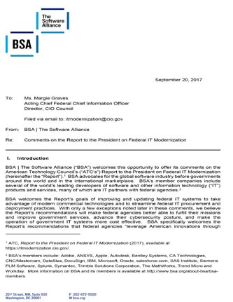 BSA Comments on White House IT Modernization Plan